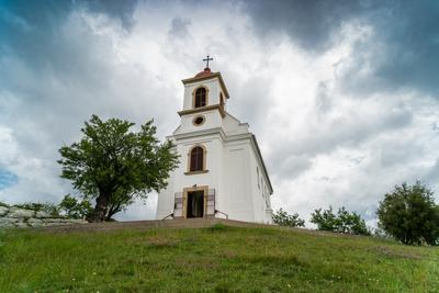 Chapel in Pecs, hungary with cloudy sky-stock-foto