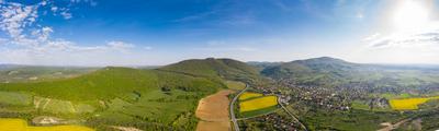 yellow canola field with Mecsek Hills-stock-foto