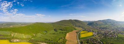 yellow canola field with Mecsek Hills-stock-foto