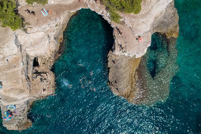 Aerial view of Rocky beach near Pula, Croatia-stock-photo