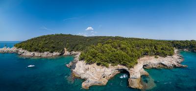 Aerial view of Rocky beach near Pula, Croatia-stock-photo