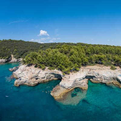 Aerial view of Rocky beach near Pula, Croatia-stock-photo