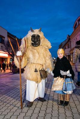 MOHACS, HUNGARY - FEBRUARY 16: Unidentified person wearing mask in Busojaras. In this year during the COVID pandemic the public Busojaras event was cancelled. February 16, 2021 in Mohacs, Hungary.-stock-photo