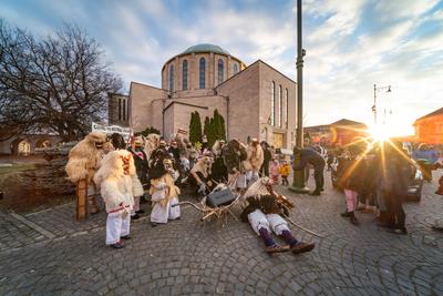 MOHACS, HUNGARY - FEBRUARY 16: Unidentified person wearing mask in Busojaras. In this year during the COVID pandemic the public Busojaras event was cancelled. February 16, 2021 in Mohacs, Hungary.-stock-photo