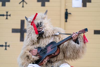 MOHACS, HUNGARY - FEBRUARY 16: Unidentified person wearing mask in Busojaras. In this year during the COVID pandemic the public Busojaras event was cancelled. February 16, 2021 in Mohacs, Hungary.-stock-photo