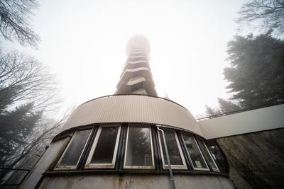 Tv tower in Zalaegerszeg with foggy sky-stock-photo