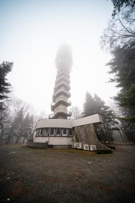 Tv tower in Zalaegerszeg with foggy sky-stock-photo