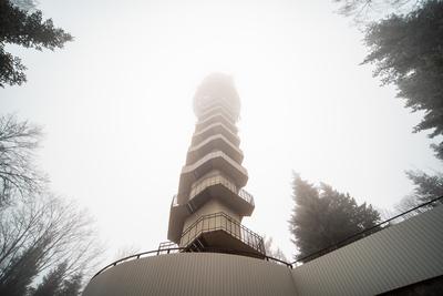 Tv tower in Zalaegerszeg with foggy sky-stock-photo