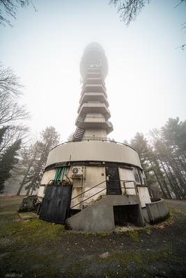 Tv tower in Zalaegerszeg with foggy sky-stock-photo