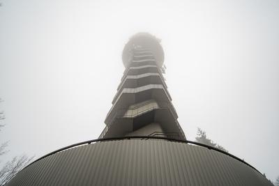 Tv tower in Zalaegerszeg with foggy sky-stock-photo