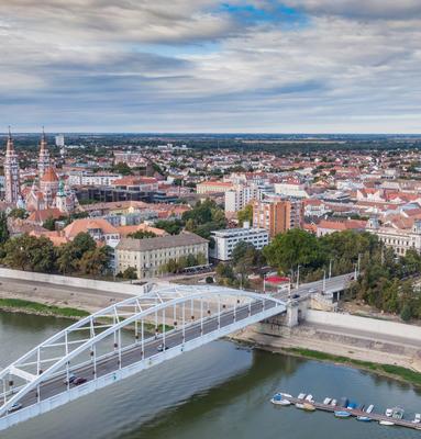 aerial photo of  beautiful Szeged with cloudy sky-stock-photo