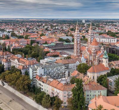 aerial photo of  beautiful Szeged with cloudy sky-stock-photo