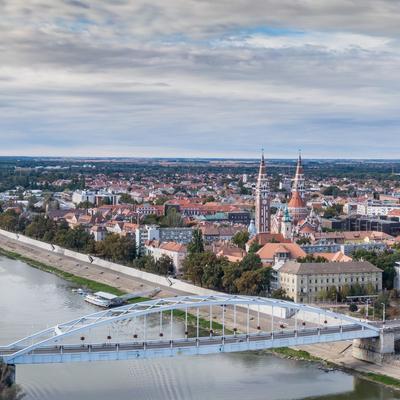 aerial photo of  beautiful Szeged with cloudy sky-stock-foto