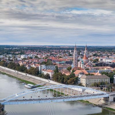 aerial photo of  beautiful Szeged with cloudy sky-stock-photo