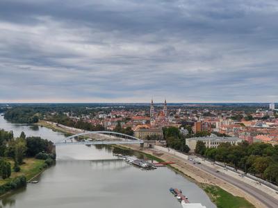 aerial photo of  beautiful Szeged with Tisza-stock-foto