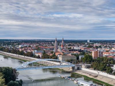 aerial photo of  beautiful Szeged with cloudy sky-stock-photo