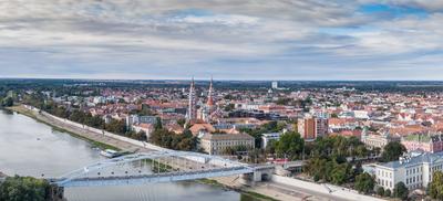 aerial photo of  beautiful Szeged with cloudy sky-stock-photo