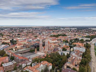 aerial photo of  beautiful Szeged with cloudy sky-stock-photo