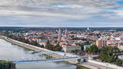 aerial photo of  beautiful Szeged with cloudy sky-stock-photo