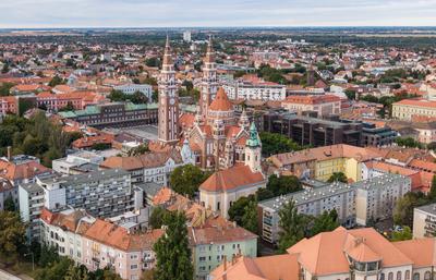 aerial photo of  beautiful Szeged with cloudy sky-stock-photo