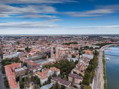aerial photo of  beautiful Szeged with cloudy sky-stock-photo