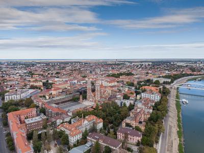 aerial photo of  beautiful Szeged with Tisza-stock-foto