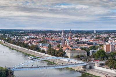 aerial photo of  beautiful Szeged with cloudy sky-stock-photo