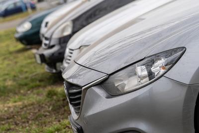 many parking cars in an outdoor garage-stock-foto