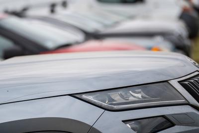 many parking cars in an outdoor garage-stock-photo