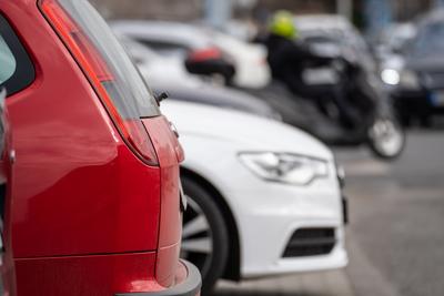 many parking cars in an outdoor garage-stock-photo