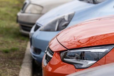 many parking cars in an outdoor garage-stock-photo