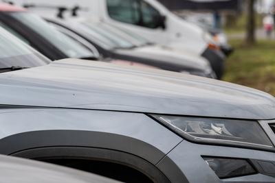 many parking cars in an outdoor garage-stock-foto