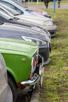 many parking cars in an outdoor garage-stock-foto