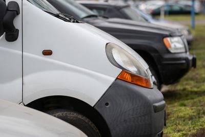 many parking cars in an outdoor garage-stock-foto