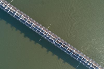 Baja Bridge in Hungary across river Danube-stock-foto