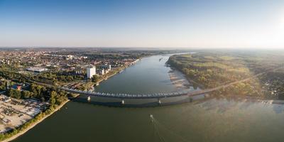 Baja Bridge in Hungary across river Danube-stock-foto