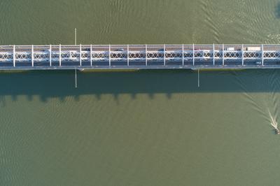 Baja Bridge in Hungary across river Danube-stock-foto