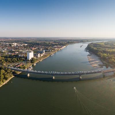Baja Bridge in Hungary across river Danube-stock-foto