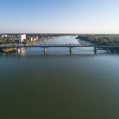 Baja Bridge in Hungary across river Danube-stock-foto