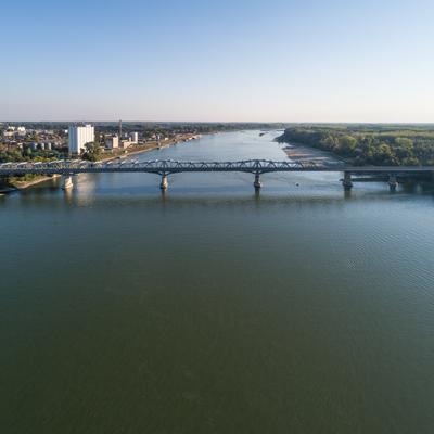 Baja Bridge in Hungary across river Danube-stock-photo