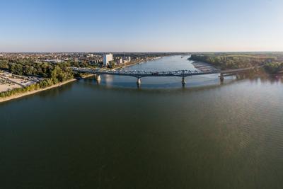 Baja Bridge in Hungary across river Danube-stock-foto