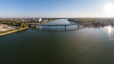 Baja Bridge in Hungary across river Danube-stock-foto