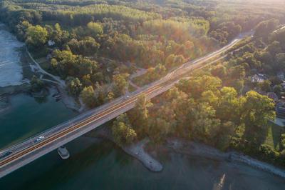 Baja Bridge in Hungary across river Danube-stock-foto