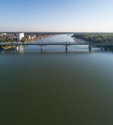 Baja Bridge in Hungary across river Danube-stock-foto