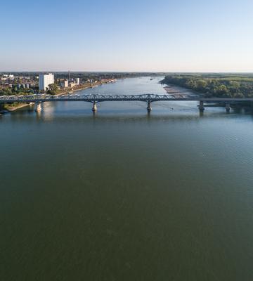 Baja Bridge in Hungary across river Danube-stock-photo