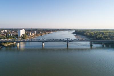 Baja Bridge in Hungary across river Danube-stock-foto