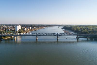 Baja Bridge in Hungary across river Danube-stock-photo