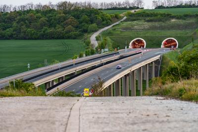 Hungarian M6 highway with tunel at evening-stock-foto