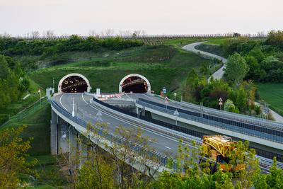 Hungarian M6 highway with tunel at evening-stock-foto