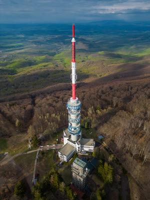 Aerial photo from Kekesteto, TV tower in Matra, Hungary-stock-photo
